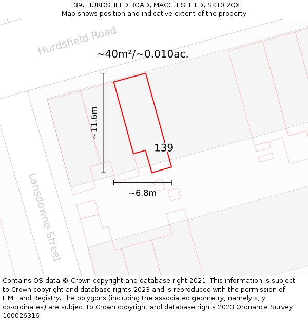 139, HURDSFIELD ROAD, MACCLESFIELD, SK10 2QX: Plot and title map