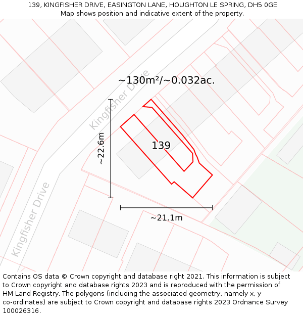 139, KINGFISHER DRIVE, EASINGTON LANE, HOUGHTON LE SPRING, DH5 0GE: Plot and title map