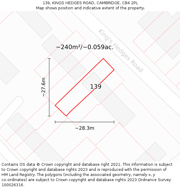 139, KINGS HEDGES ROAD, CAMBRIDGE, CB4 2PL: Plot and title map