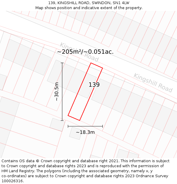 139, KINGSHILL ROAD, SWINDON, SN1 4LW: Plot and title map