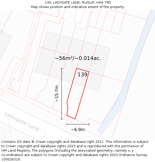 139, LADYGATE LANE, RUISLIP, HA4 7RD: Plot and title map