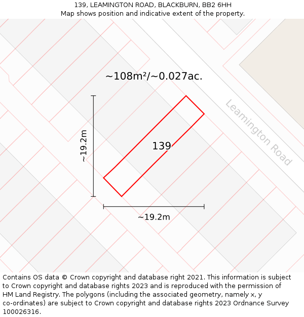 139, LEAMINGTON ROAD, BLACKBURN, BB2 6HH: Plot and title map