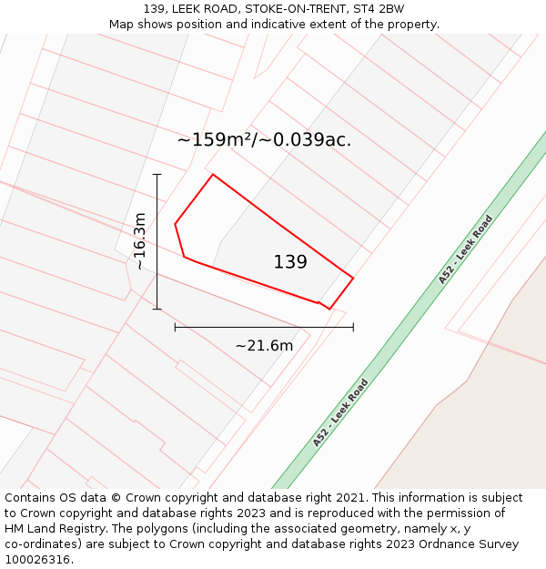 139, LEEK ROAD, STOKE-ON-TRENT, ST4 2BW: Plot and title map
