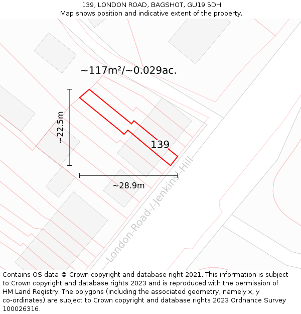 139, LONDON ROAD, BAGSHOT, GU19 5DH: Plot and title map