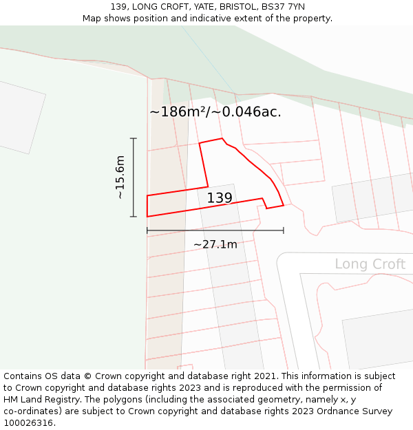 139, LONG CROFT, YATE, BRISTOL, BS37 7YN: Plot and title map