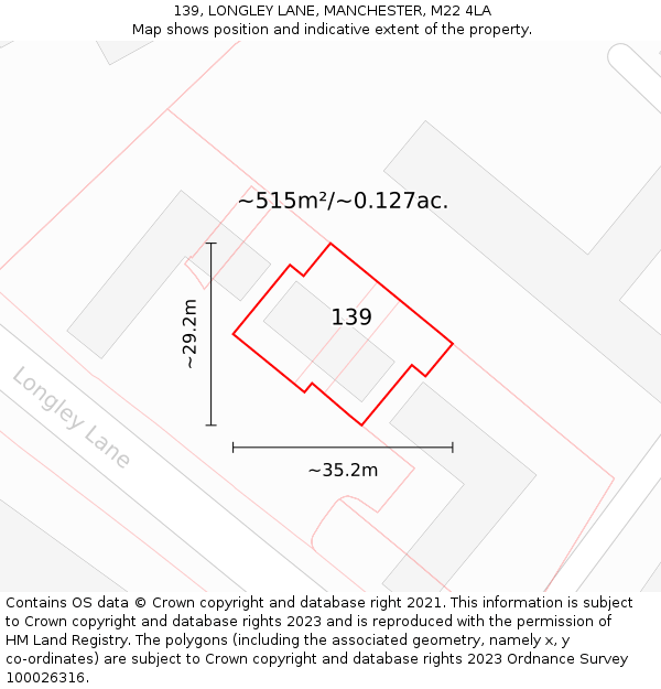 139, LONGLEY LANE, MANCHESTER, M22 4LA: Plot and title map