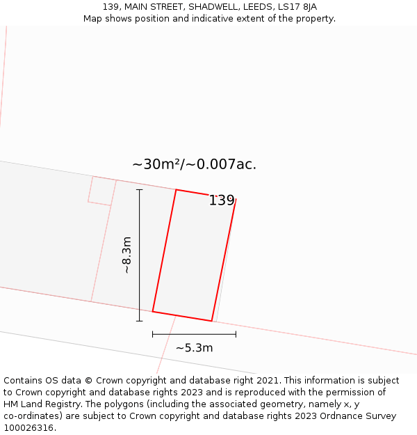 139, MAIN STREET, SHADWELL, LEEDS, LS17 8JA: Plot and title map