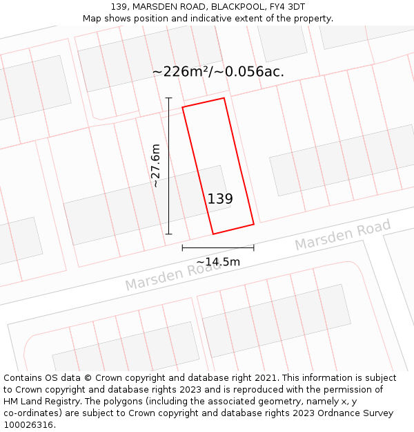 139, MARSDEN ROAD, BLACKPOOL, FY4 3DT: Plot and title map