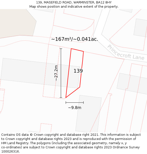 139, MASEFIELD ROAD, WARMINSTER, BA12 8HY: Plot and title map