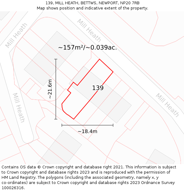 139, MILL HEATH, BETTWS, NEWPORT, NP20 7RB: Plot and title map