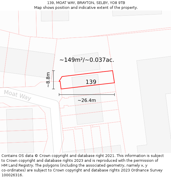139, MOAT WAY, BRAYTON, SELBY, YO8 9TB: Plot and title map