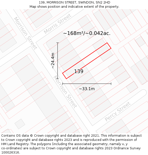 139, MORRISON STREET, SWINDON, SN2 2HD: Plot and title map