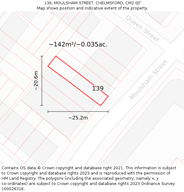 139, MOULSHAM STREET, CHELMSFORD, CM2 0JT: Plot and title map