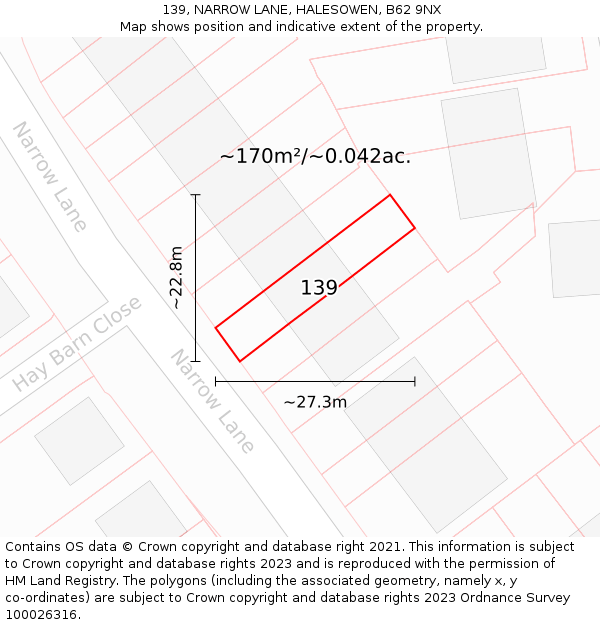 139, NARROW LANE, HALESOWEN, B62 9NX: Plot and title map