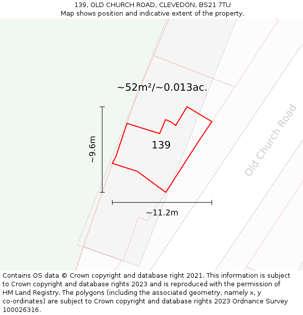 139, OLD CHURCH ROAD, CLEVEDON, BS21 7TU: Plot and title map