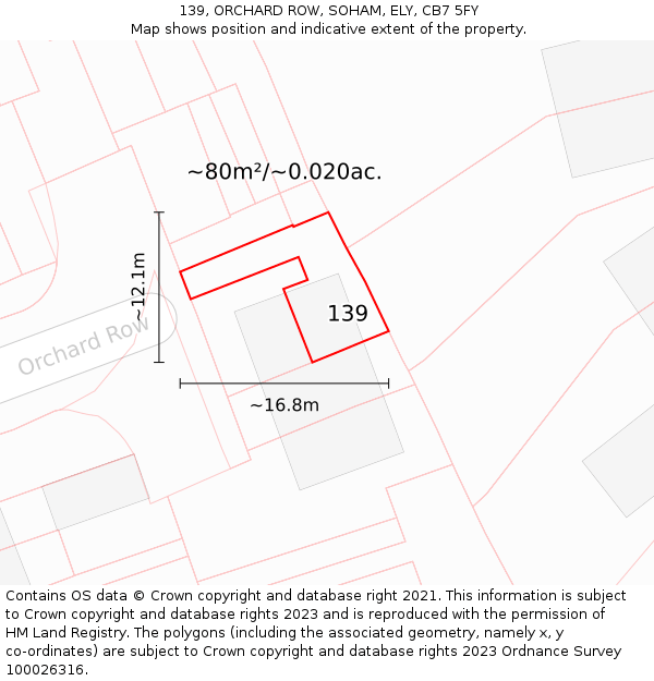 139, ORCHARD ROW, SOHAM, ELY, CB7 5FY: Plot and title map