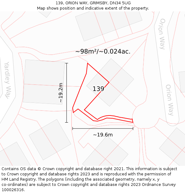 139, ORION WAY, GRIMSBY, DN34 5UG: Plot and title map