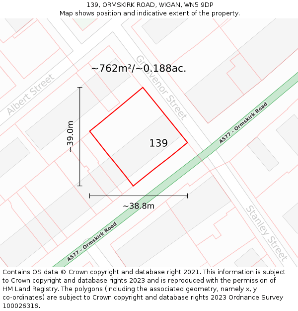 139, ORMSKIRK ROAD, WIGAN, WN5 9DP: Plot and title map