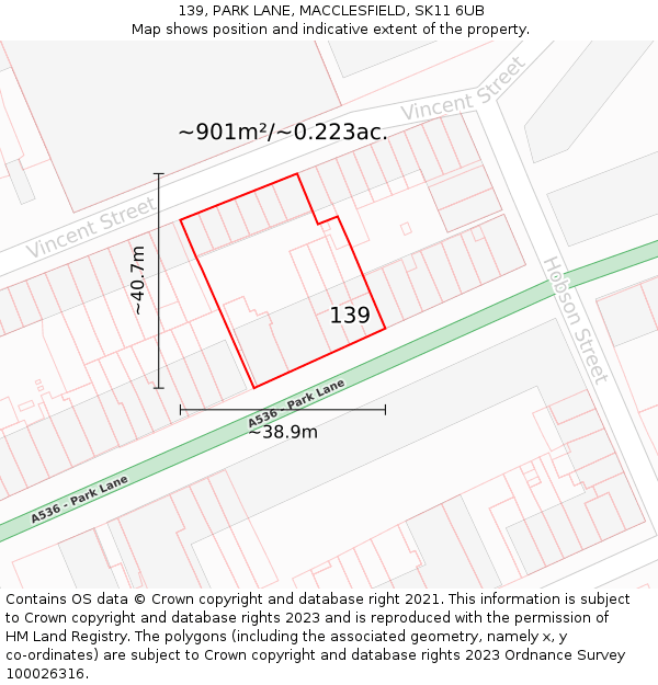 139, PARK LANE, MACCLESFIELD, SK11 6UB: Plot and title map