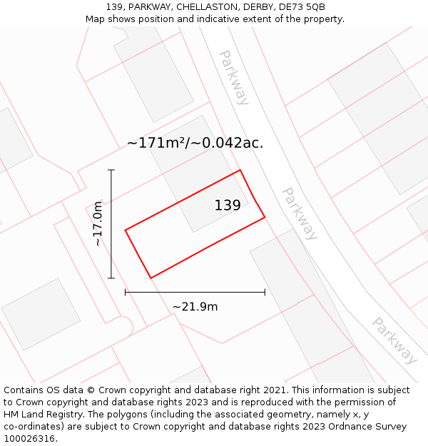 139, PARKWAY, CHELLASTON, DERBY, DE73 5QB: Plot and title map