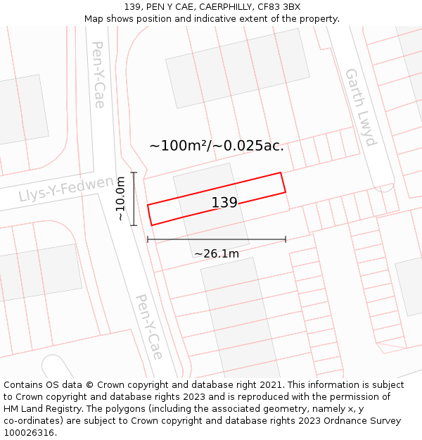 139, PEN Y CAE, CAERPHILLY, CF83 3BX: Plot and title map