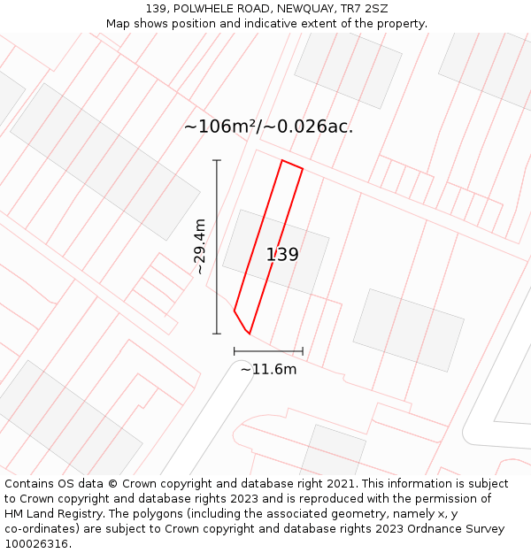 139, POLWHELE ROAD, NEWQUAY, TR7 2SZ: Plot and title map