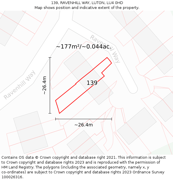 139, RAVENHILL WAY, LUTON, LU4 0HD: Plot and title map