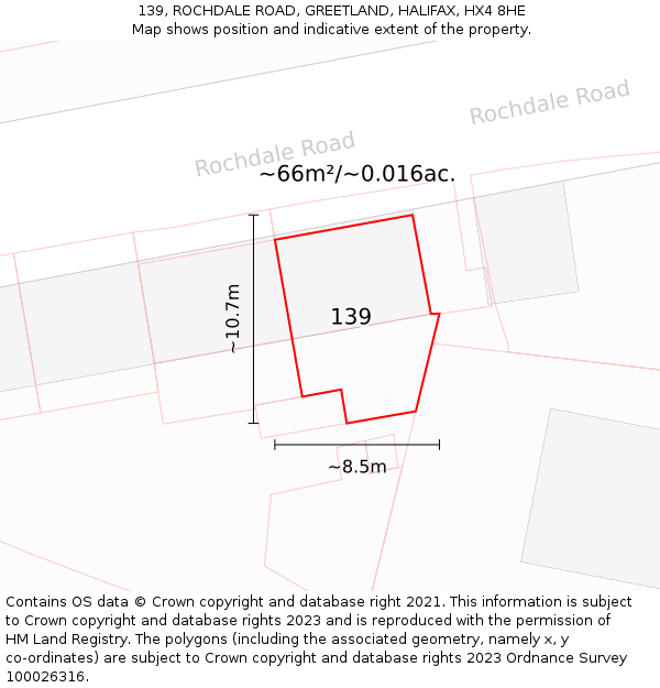 139, ROCHDALE ROAD, GREETLAND, HALIFAX, HX4 8HE: Plot and title map