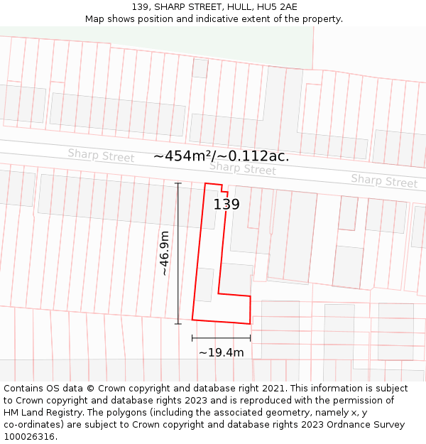 139, SHARP STREET, HULL, HU5 2AE: Plot and title map