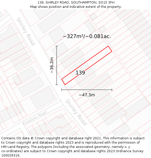 139, SHIRLEY ROAD, SOUTHAMPTON, SO15 3FH: Plot and title map