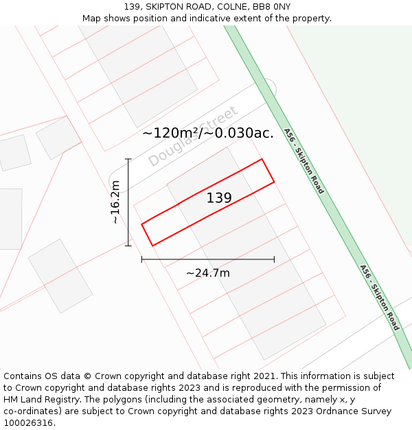 139, SKIPTON ROAD, COLNE, BB8 0NY: Plot and title map