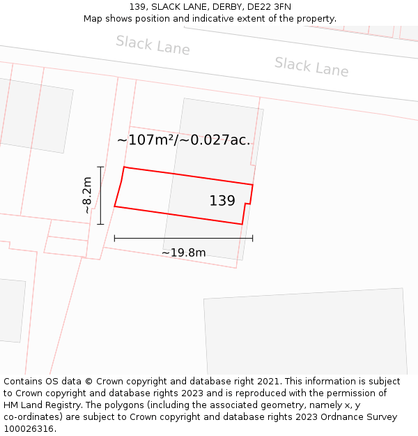 139, SLACK LANE, DERBY, DE22 3FN: Plot and title map