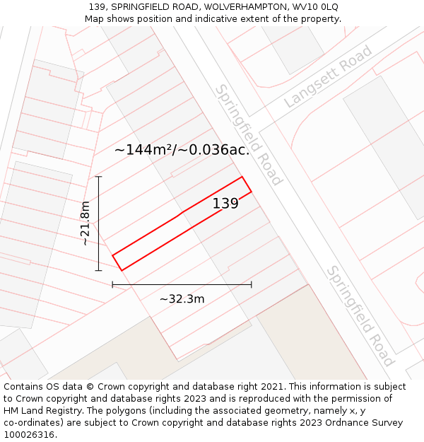 139, SPRINGFIELD ROAD, WOLVERHAMPTON, WV10 0LQ: Plot and title map
