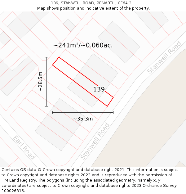 139, STANWELL ROAD, PENARTH, CF64 3LL: Plot and title map