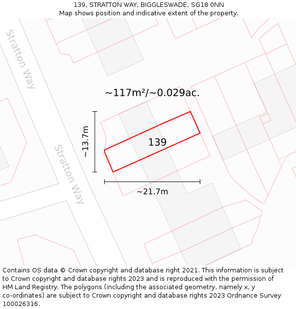 139, STRATTON WAY, BIGGLESWADE, SG18 0NN: Plot and title map
