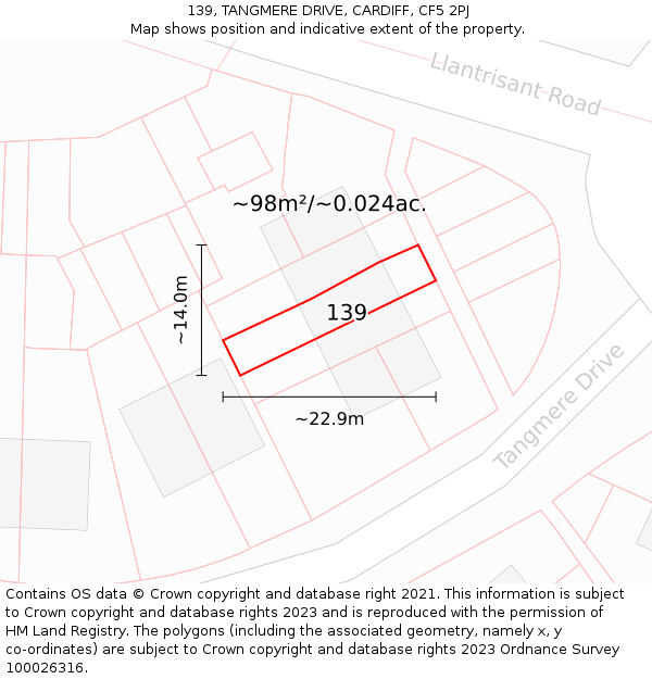 139, TANGMERE DRIVE, CARDIFF, CF5 2PJ: Plot and title map