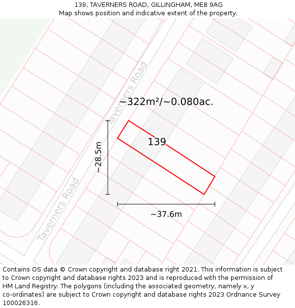 139, TAVERNERS ROAD, GILLINGHAM, ME8 9AG: Plot and title map