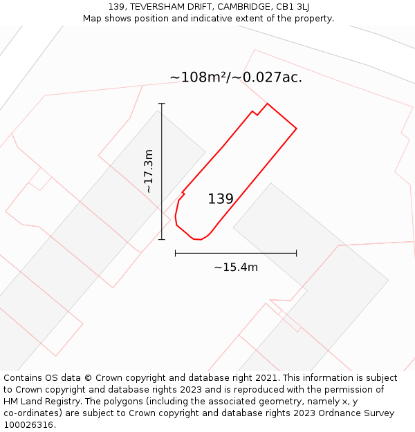 139, TEVERSHAM DRIFT, CAMBRIDGE, CB1 3LJ: Plot and title map