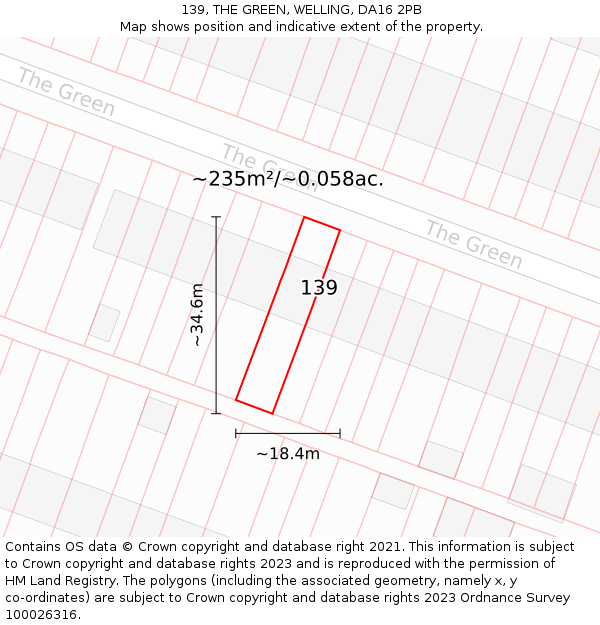 139, THE GREEN, WELLING, DA16 2PB: Plot and title map