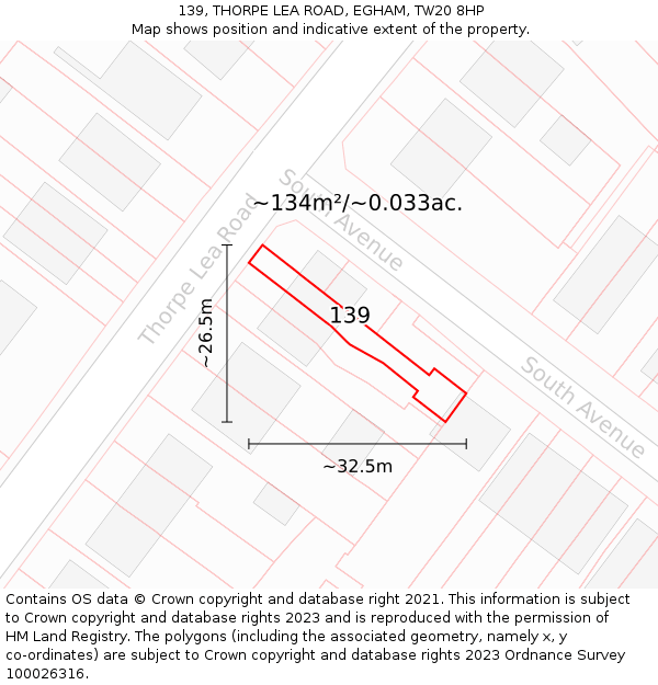 139, THORPE LEA ROAD, EGHAM, TW20 8HP: Plot and title map