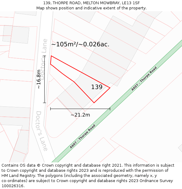 139, THORPE ROAD, MELTON MOWBRAY, LE13 1SF: Plot and title map