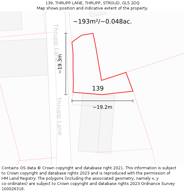 139, THRUPP LANE, THRUPP, STROUD, GL5 2DQ: Plot and title map