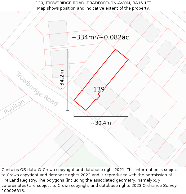 139, TROWBRIDGE ROAD, BRADFORD-ON-AVON, BA15 1ET: Plot and title map