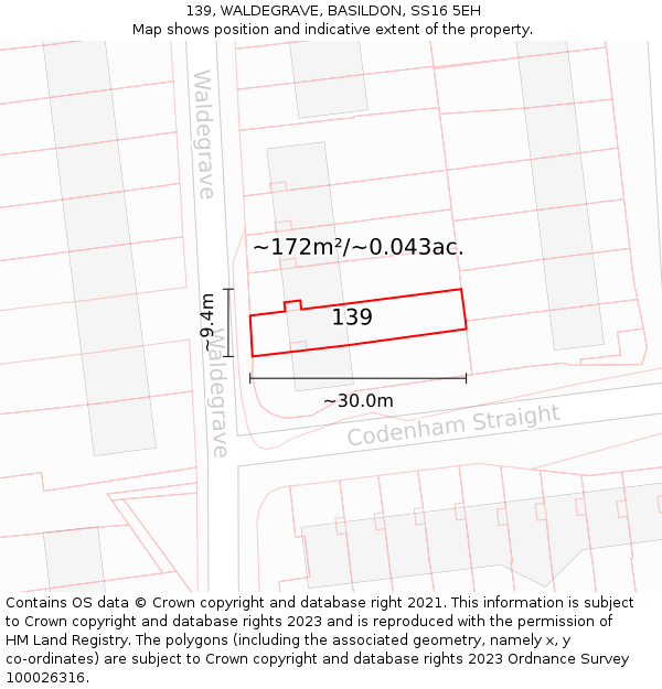 139, WALDEGRAVE, BASILDON, SS16 5EH: Plot and title map