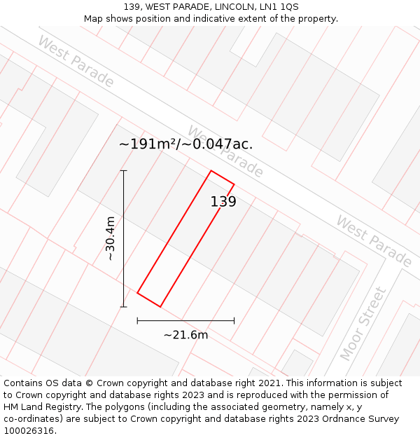 139, WEST PARADE, LINCOLN, LN1 1QS: Plot and title map