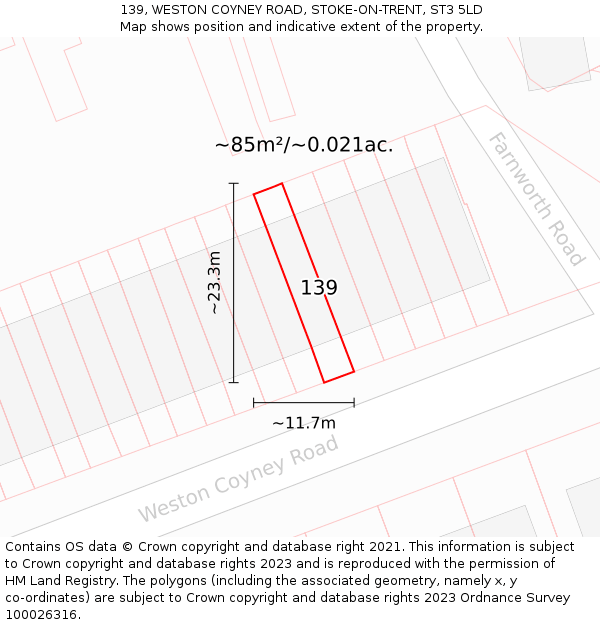 139, WESTON COYNEY ROAD, STOKE-ON-TRENT, ST3 5LD: Plot and title map