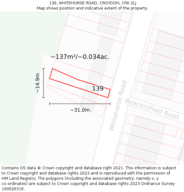 139, WHITEHORSE ROAD, CROYDON, CR0 2LJ: Plot and title map