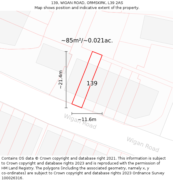 139, WIGAN ROAD, ORMSKIRK, L39 2AS: Plot and title map