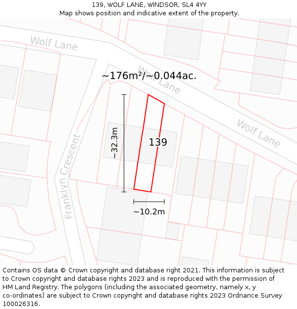 139, WOLF LANE, WINDSOR, SL4 4YY: Plot and title map