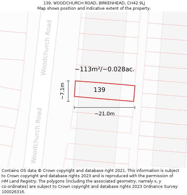 139, WOODCHURCH ROAD, BIRKENHEAD, CH42 9LJ: Plot and title map